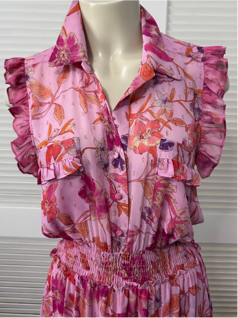 MISA Los Angeles Trina Fire Florals Mix Ruffle Midi Dress M - Picture 5 of 16